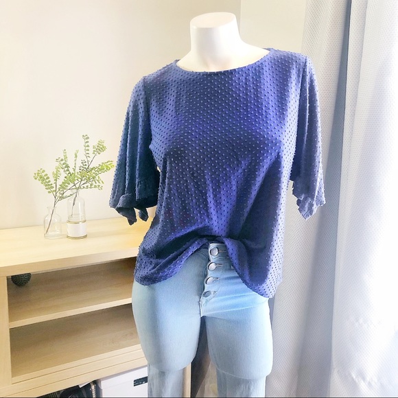 Anthropologie Tops - Anthropologie W5 Blue Ruffle Dot Top EUC